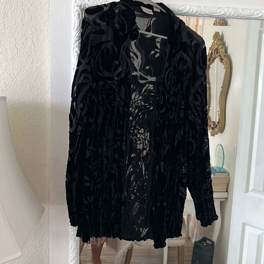 Chicos blouse size 2 with a black see-through pattern